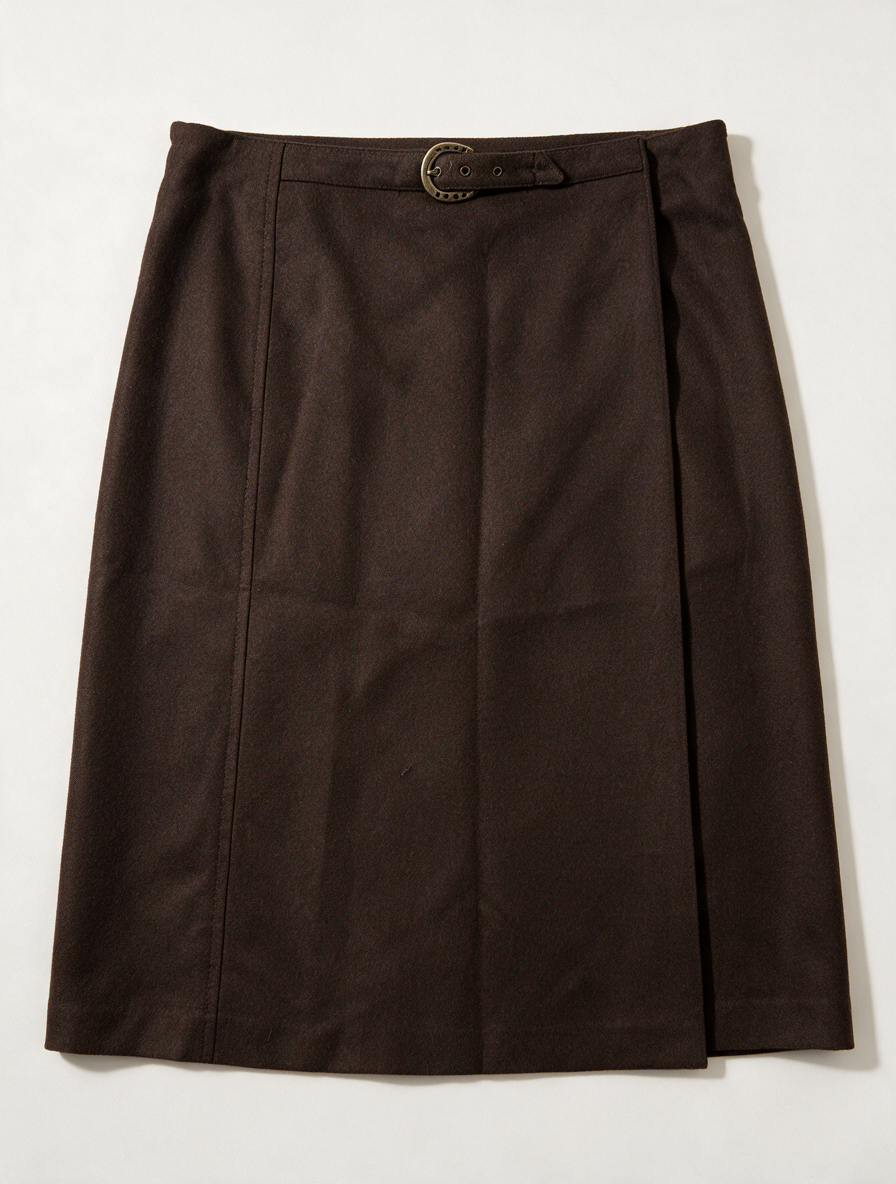 AIGNER - Rok - bruin, knielang, ceintuur met gesp - XL