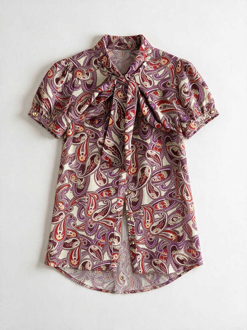 Mer du Nord - Blouse - paisleyprint, strik bij hals, korte mouw - M