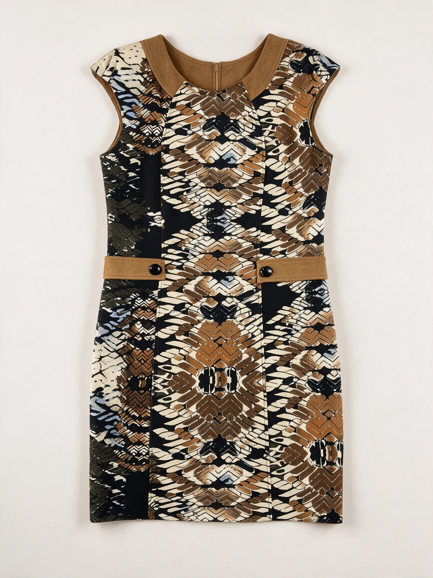 marie méro - Jurk - print, suède-look kraag, getailleerd - L