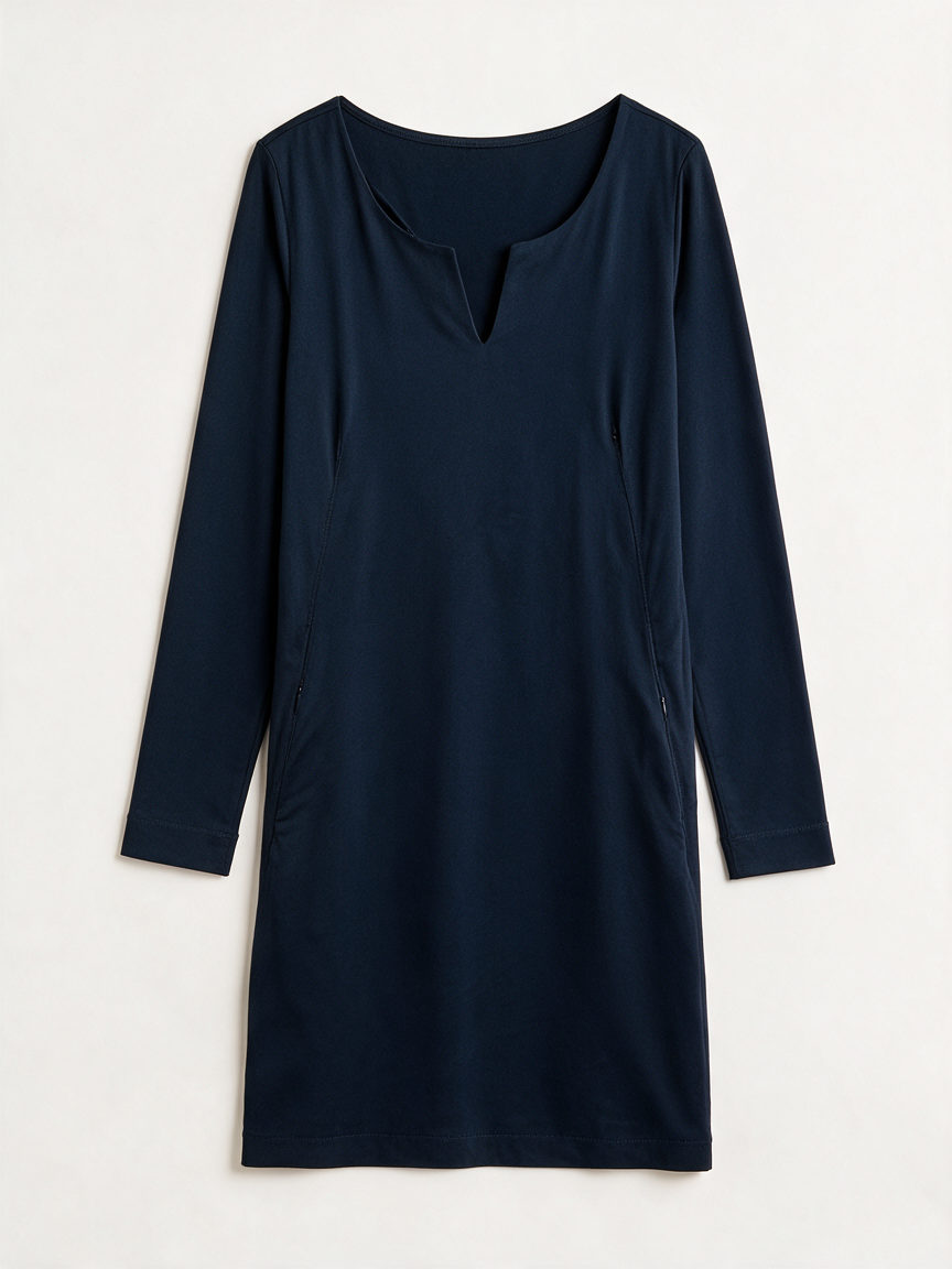 SYLVER - Jurk - donkerblauw, V-hals, lange mouw - L