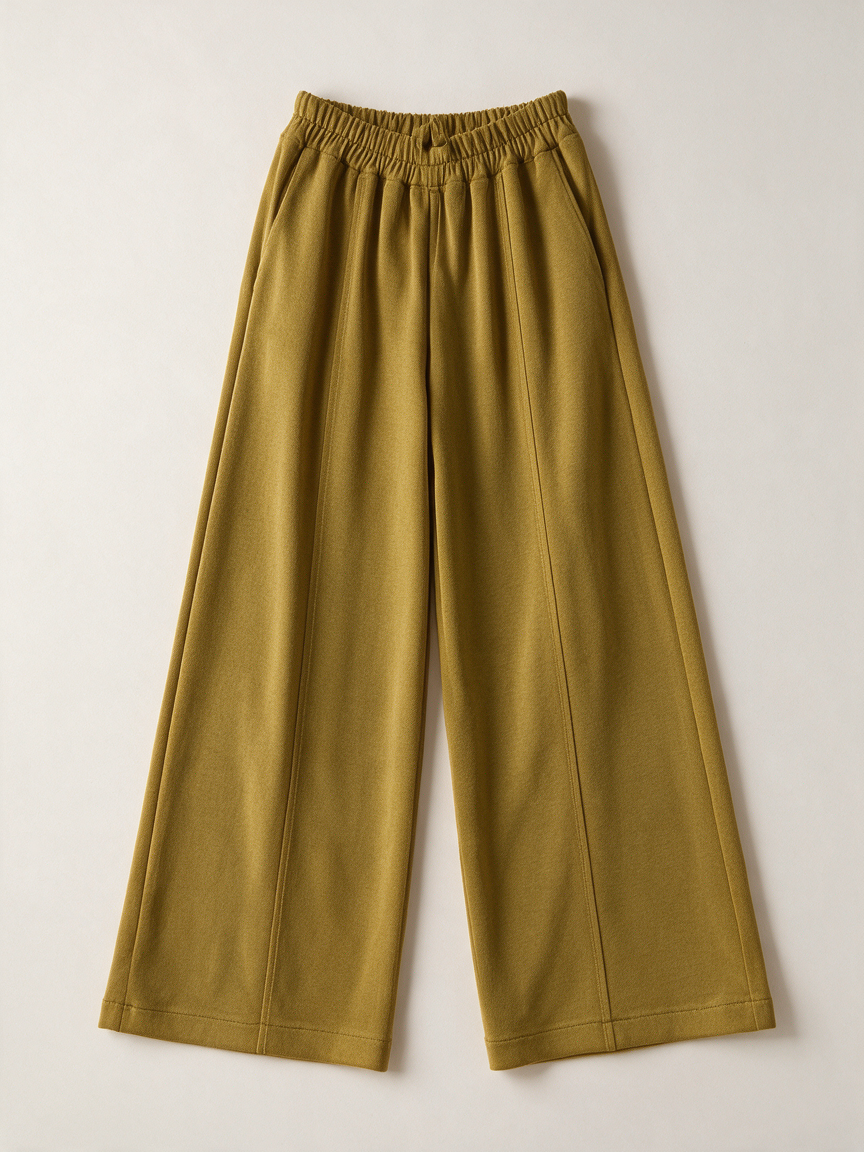 mbyM - Broek - okergeel, elastische tailleband, flared - M