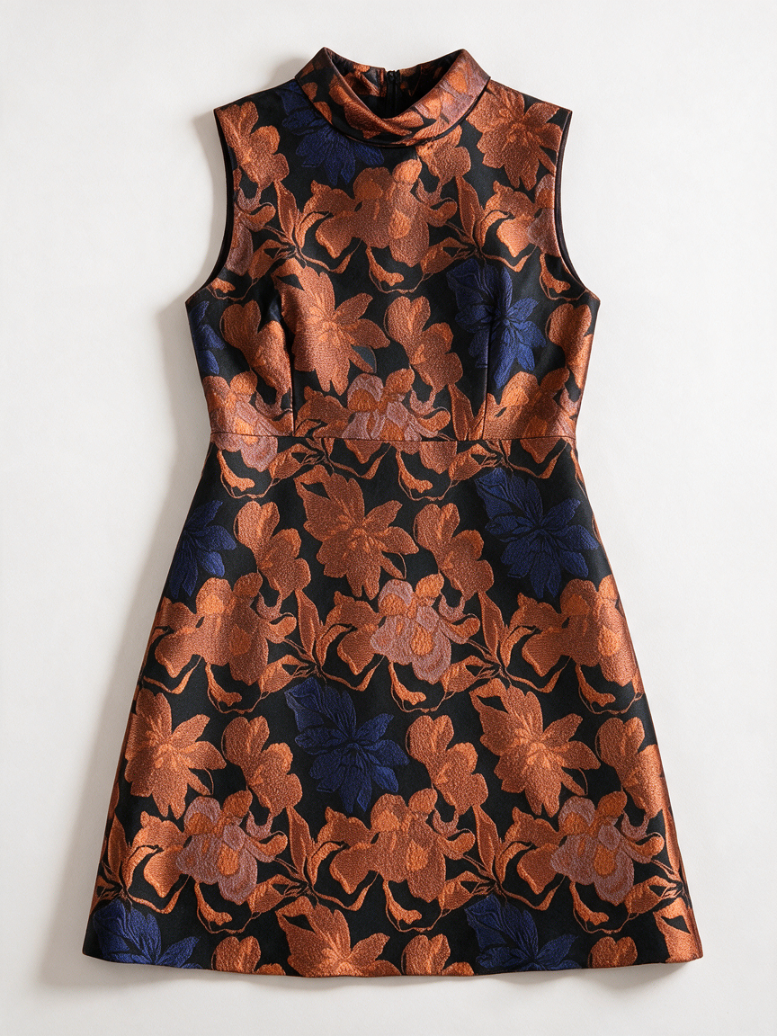 Steps - Jurk - bloemenprint, glanzende stof, opstaande kraag - XL