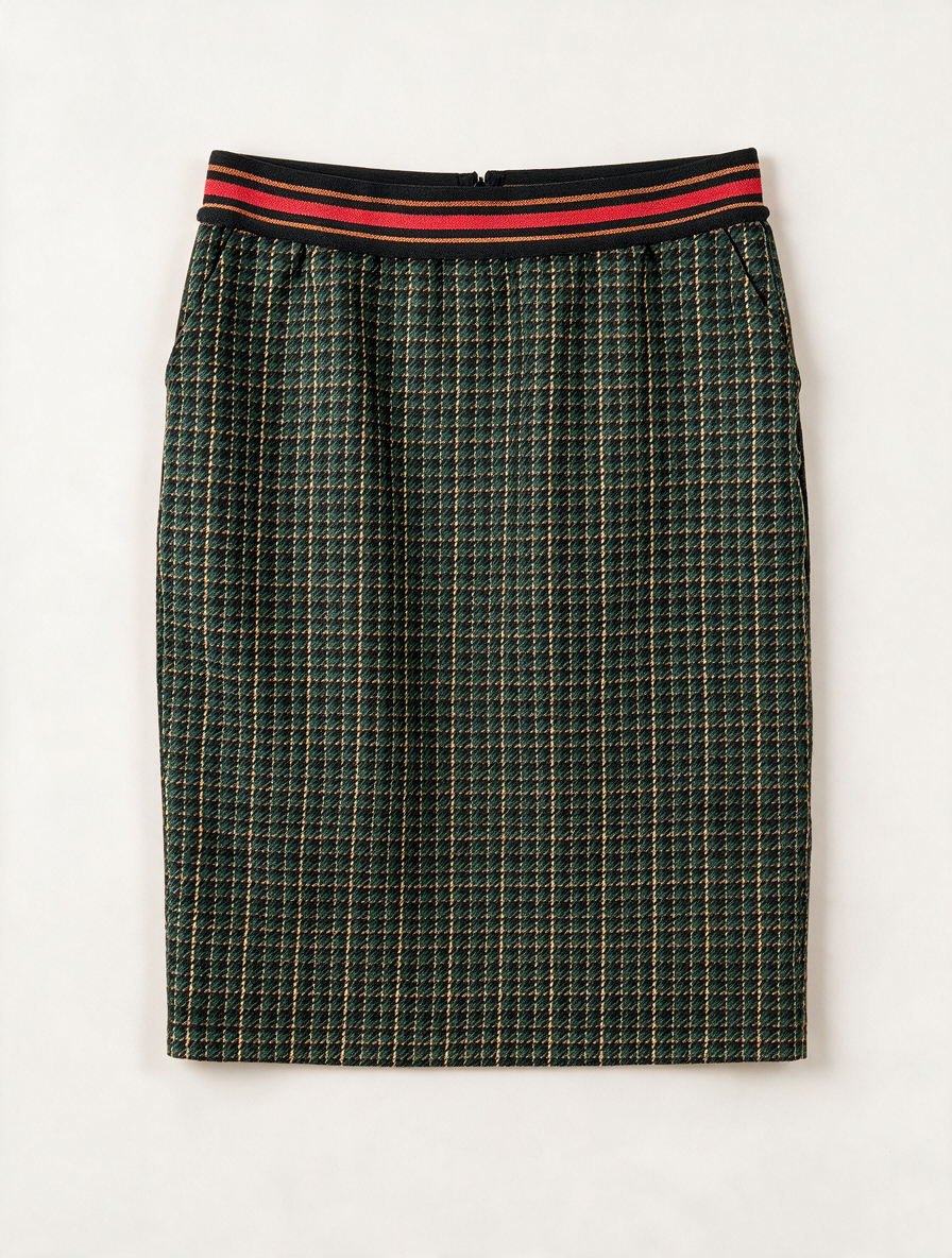 HAMPTON BAYS - Rok - geruit groen-zwart, elastische tailleband, ritssluiting achter - S