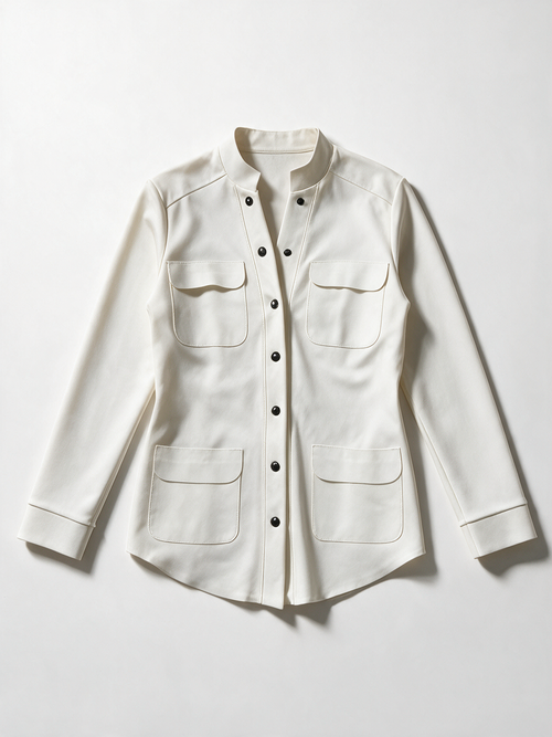 Chiara Boni La Petite Robe - Blouse - wit, opstaande kraag, 4 opgestikte klepzakken - S