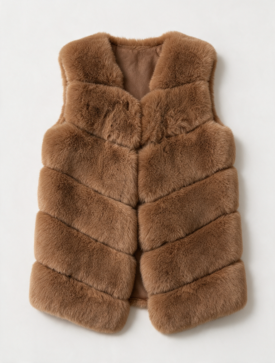 GOLD & SILVER - Bodywarmer - camel, imitatiebont, hoge kraag - L