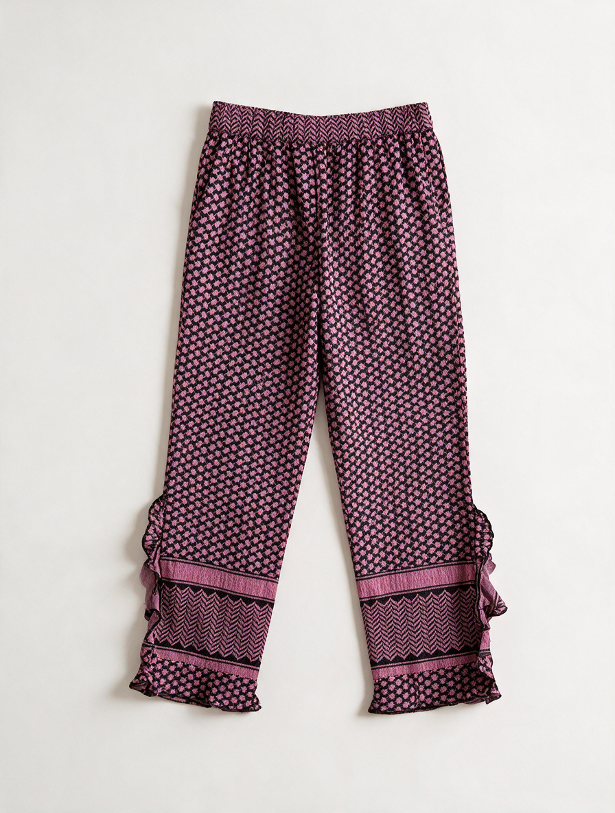 ROUGH STUDIOS - Broek - roze en zwart, grafische print, elastische tailleband - S