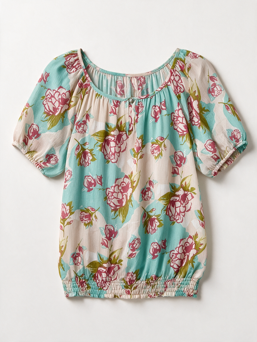 Fornarina - Blouse - bloemenprint, licht transparant, korte mouwen - XS