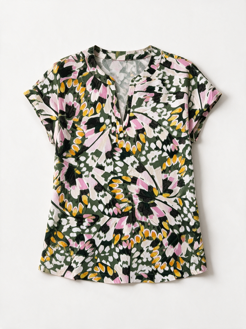 Street One - Blouse - meerkleurig, abstracte bloemenprint, V-hals met split - XS