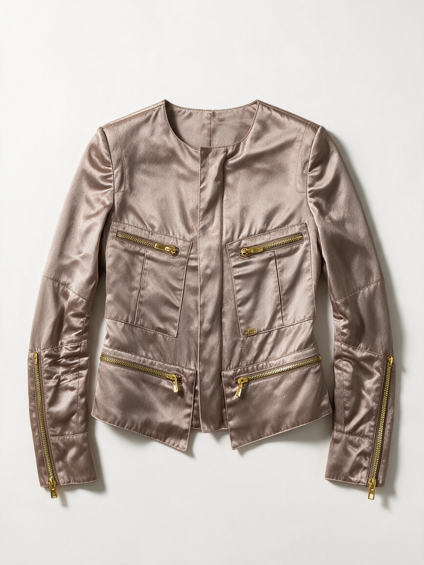 JOSH V - Jas - metallic glans, zilver-taupe, goudkleurige ritsdetails - XS