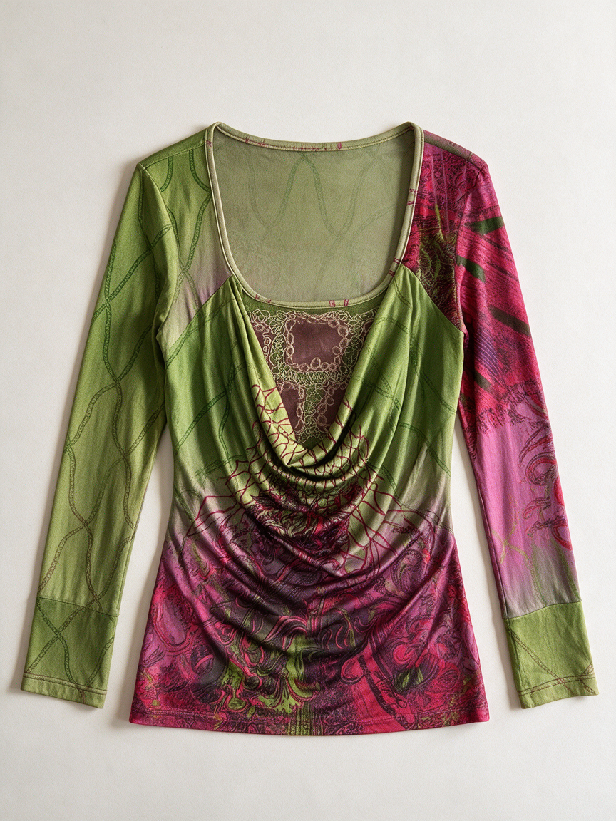 SAVE THE QUEEN! - Blouse - meerkleurig, all-over print, watervalhals - XL