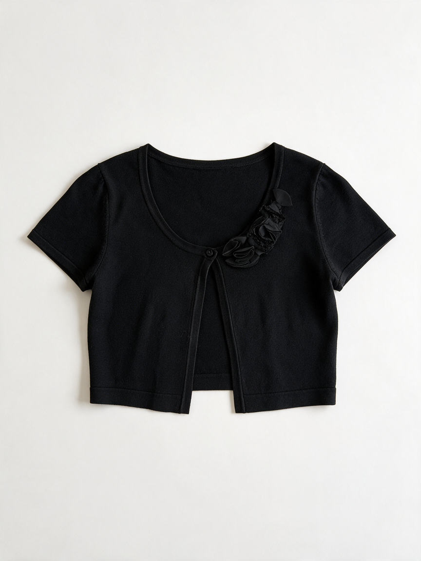 Steps - Vest - zwart, bolero model, bloemapplicatie op schouder - XL