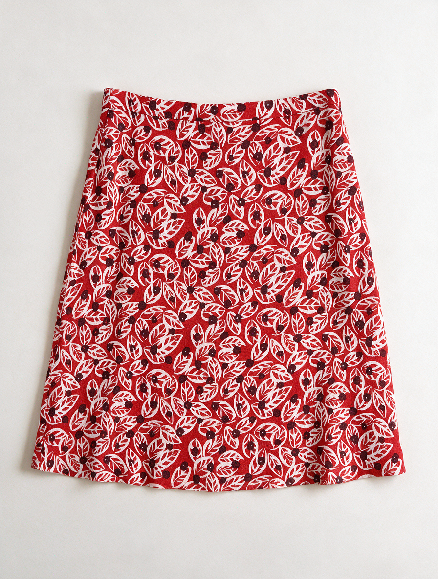 ZILCH - Rok - rood, bladprint, knielengte - XS