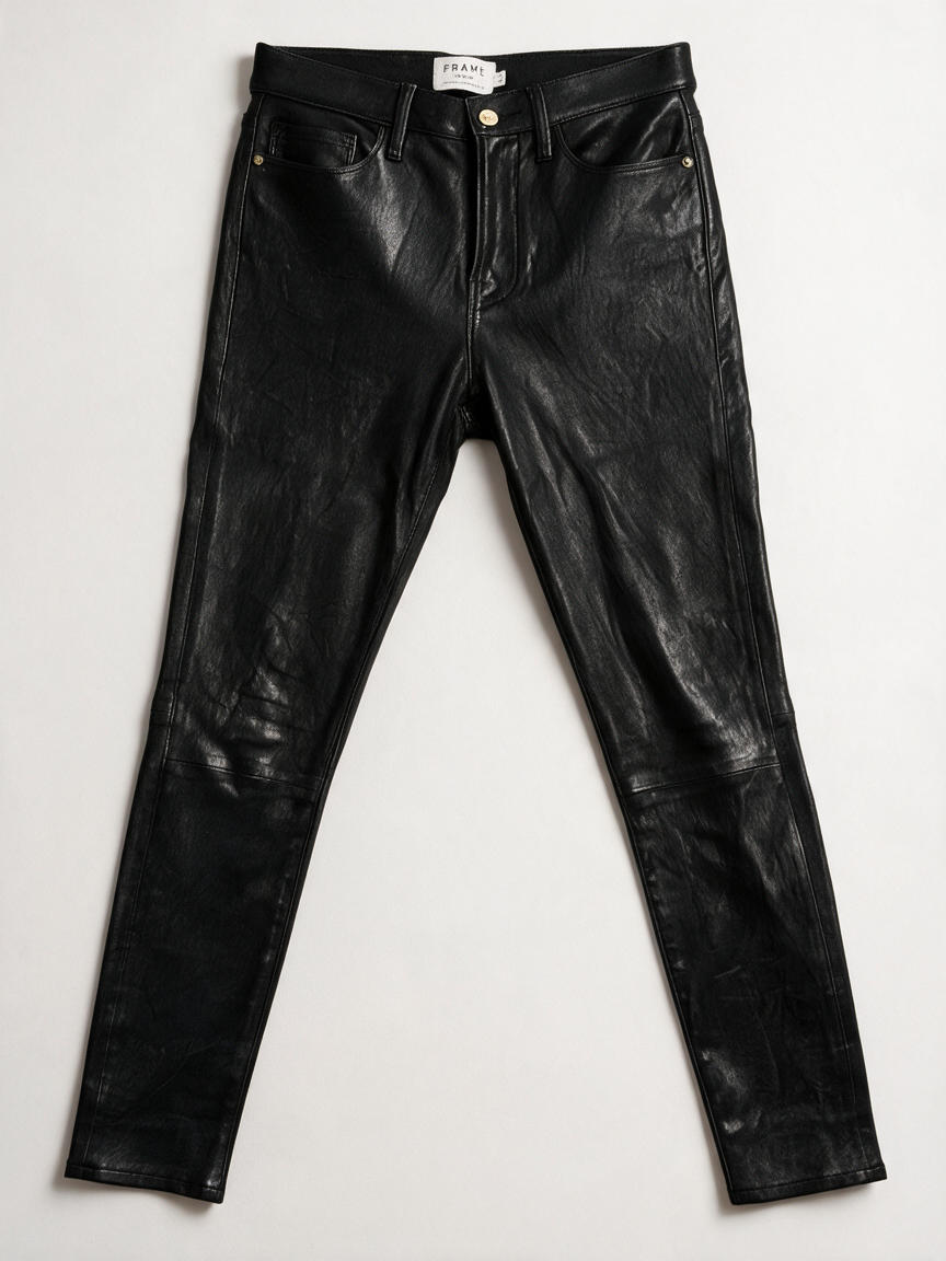 FRAME - Broek - zwart, skinny fit, lamsleer - S