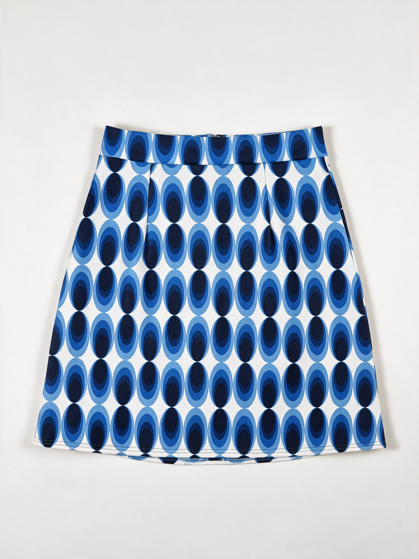 Vintage Chic for Topvintage - Rok - grafische ovaalprint, blauw-wit, boven de knie - S