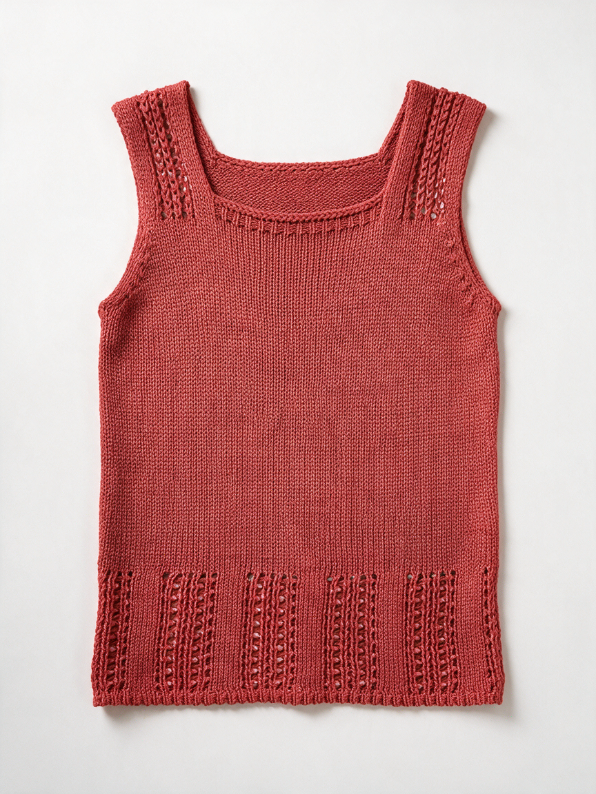 Opus - Top - rood, ajourpatroon, vierkante hals - M