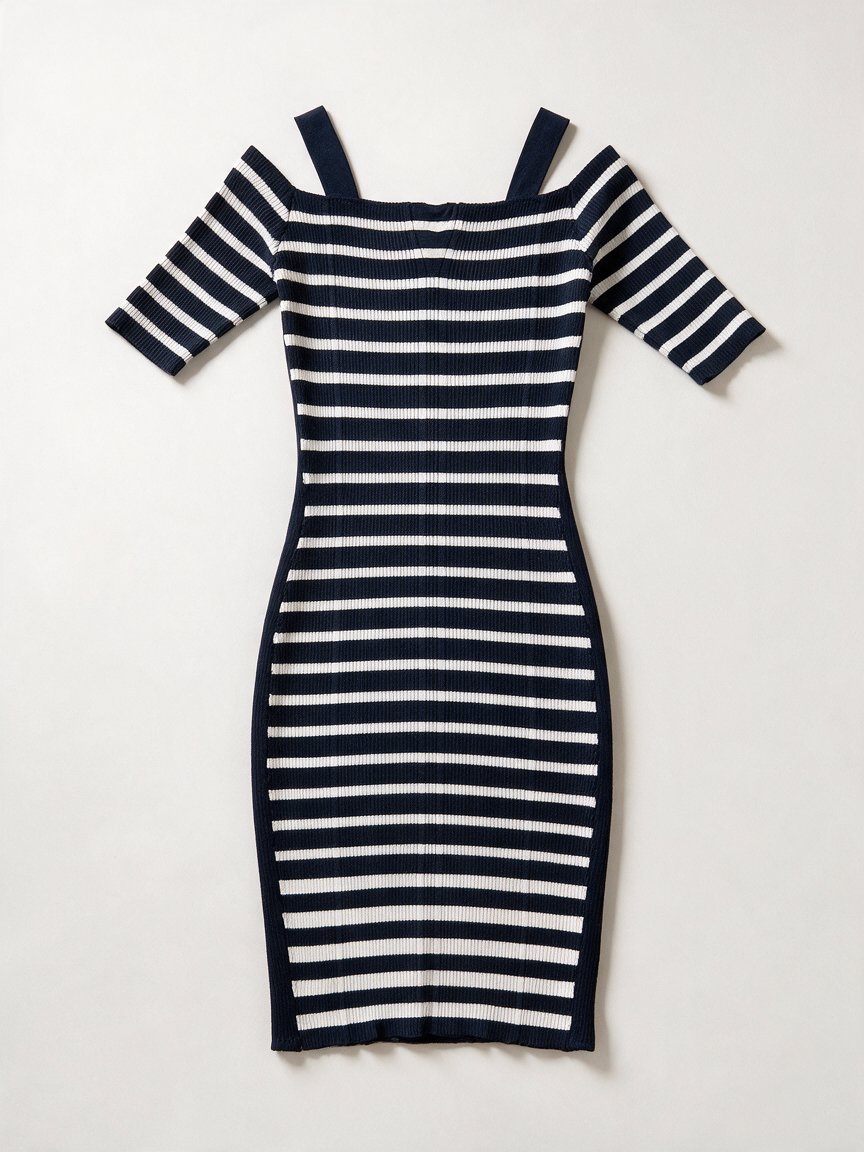 Guess - Jurk - blauw-wit, horizontale strepen, ribgebreid - S