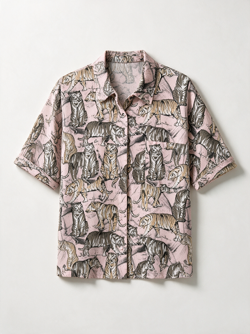 NOISY MAY - Blouse - roze, tijgerprint, korte mouwen - M