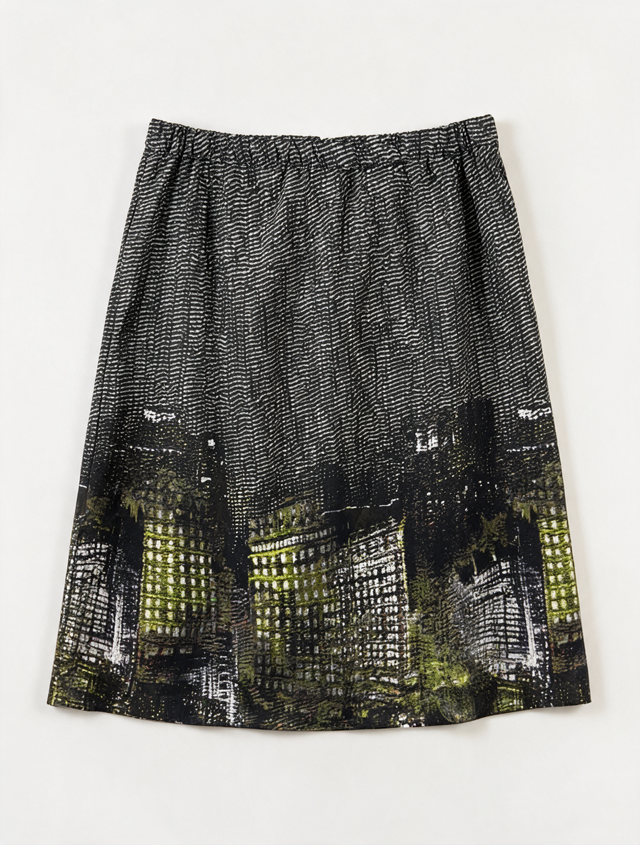 s.Oliver - Rok - zwart-wit met groen, grafisch motief, elastische tailleband - XXL