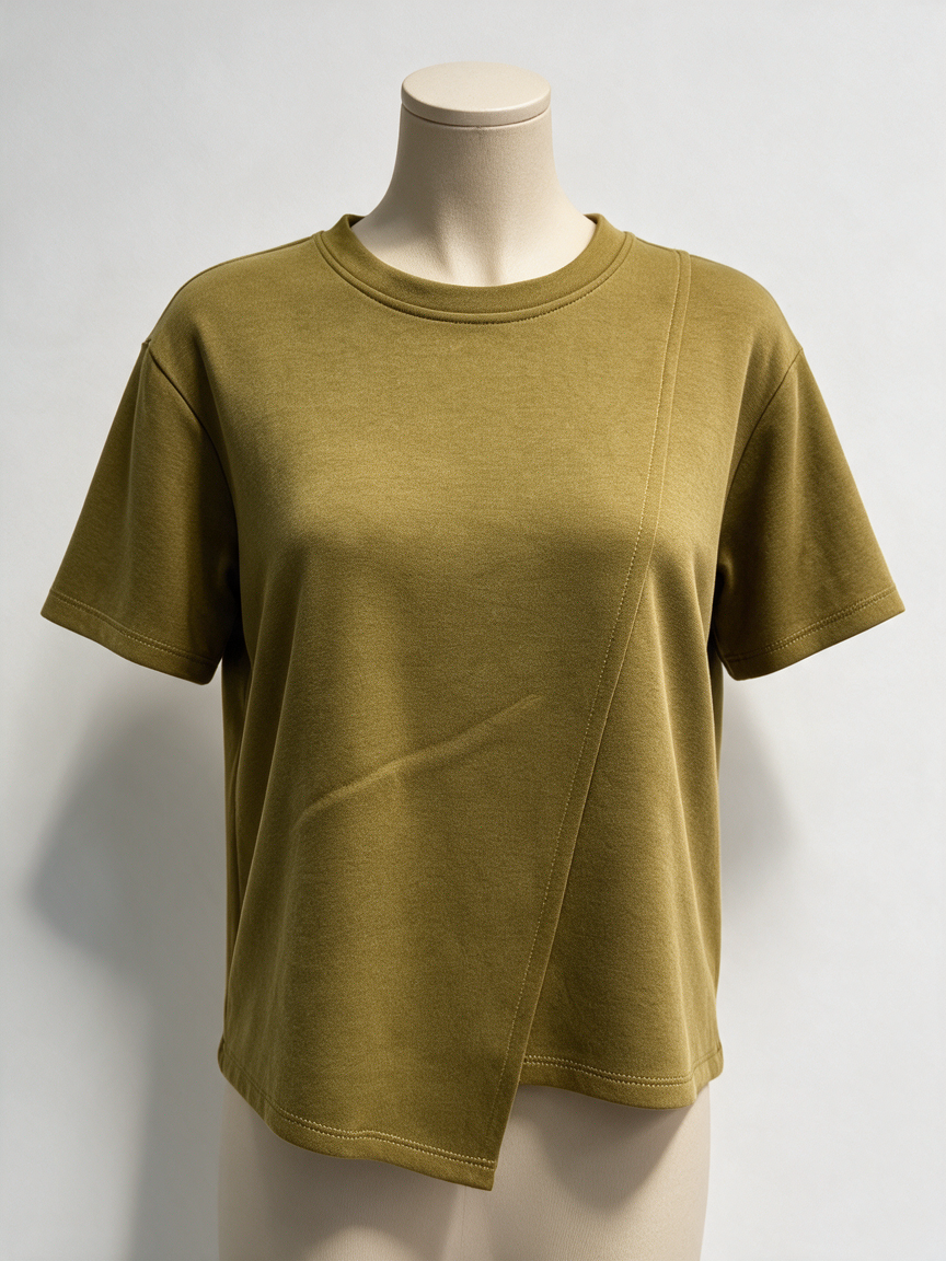 mbyM - T-shirt - khaki, asymmetrische zoom, diagonale naad - M