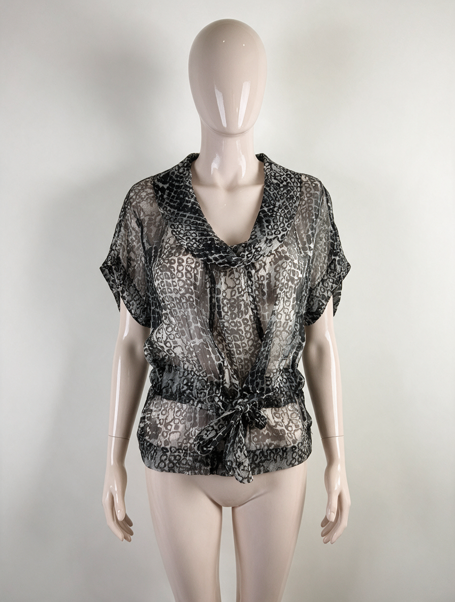 Claudia Sträter - Blouse - zijden, animal print, strikdetail - XS