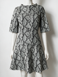 HUGO - Jurk - zwart-wit slangenprint, korte mouwen, ronde hals - L