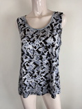 ICHI - Top - blauw-wit-zwart, abstracte print, mouwloos - L