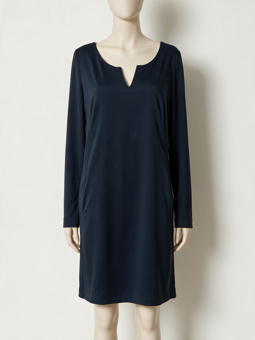 SYLVER - Jurk - donkerblauw, V-hals, lange mouw - L
