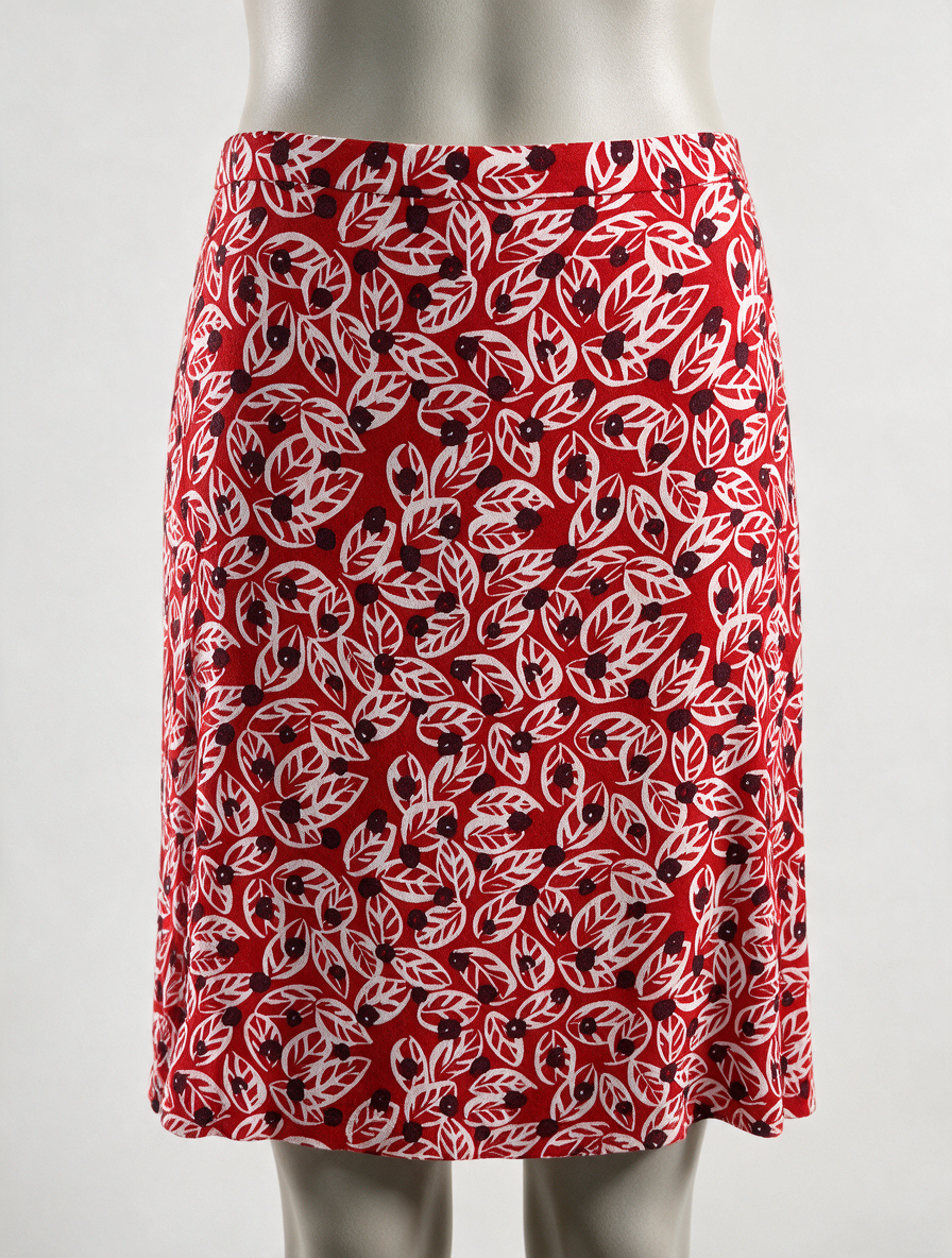 ZILCH - Rok - rood, bladprint, knielengte - XS