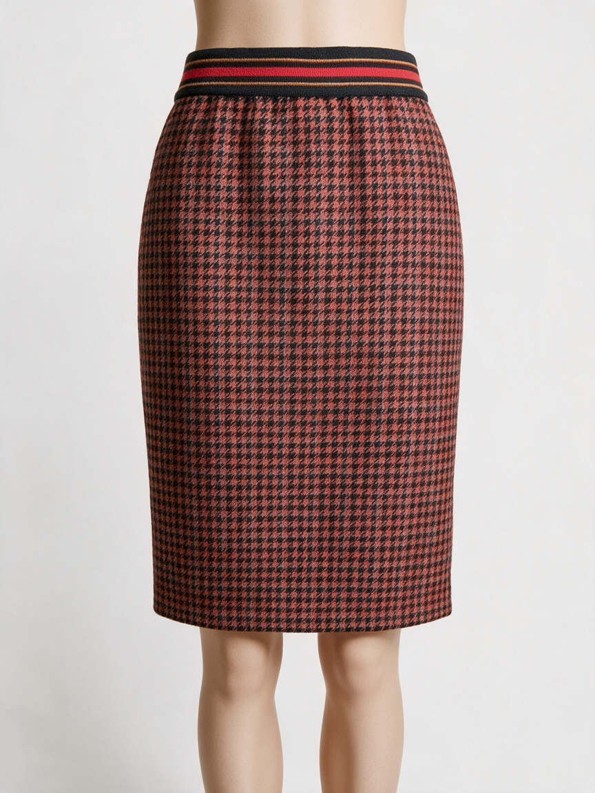 HAMPTON BAYS - Rok - pied-de-poule, rood/zwart/beige, knielengte - S