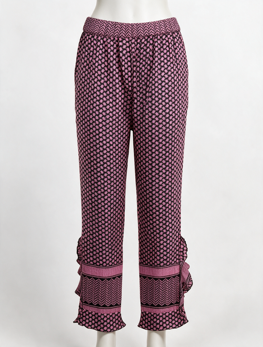 ROUGH STUDIOS - Broek - roze en zwart, grafische print, elastische tailleband - S