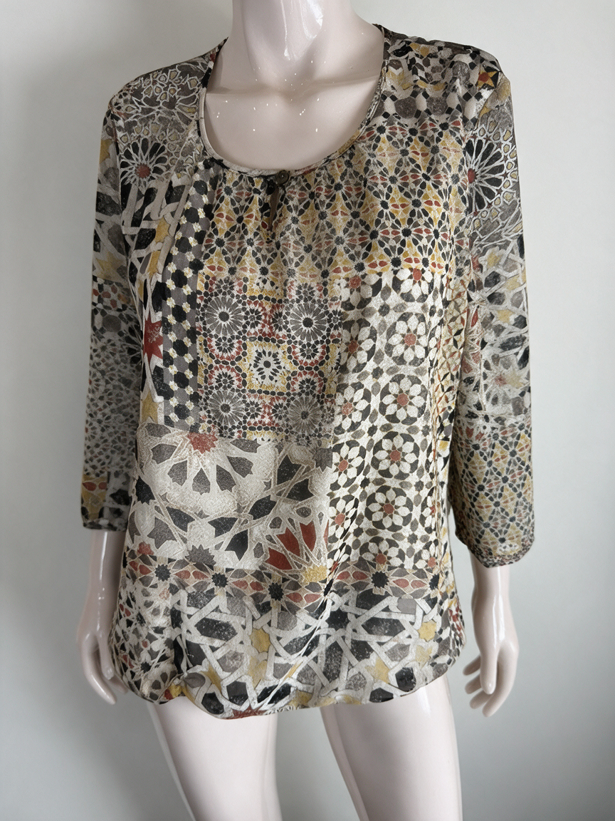 GERRY WEBER - Blouse - meerkleurig, mozaïekprint, driekwart mouw - L