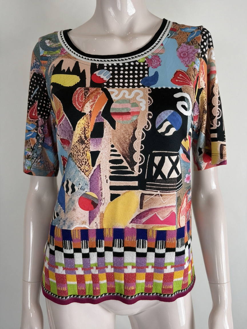 Olivier Philips - Top - meerkleurig, abstracte print, korte mouwen - M/L