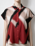 Batida - Blouse - grafische zigzagprint, rood/zwart/beige/crème, korte mouwen - S