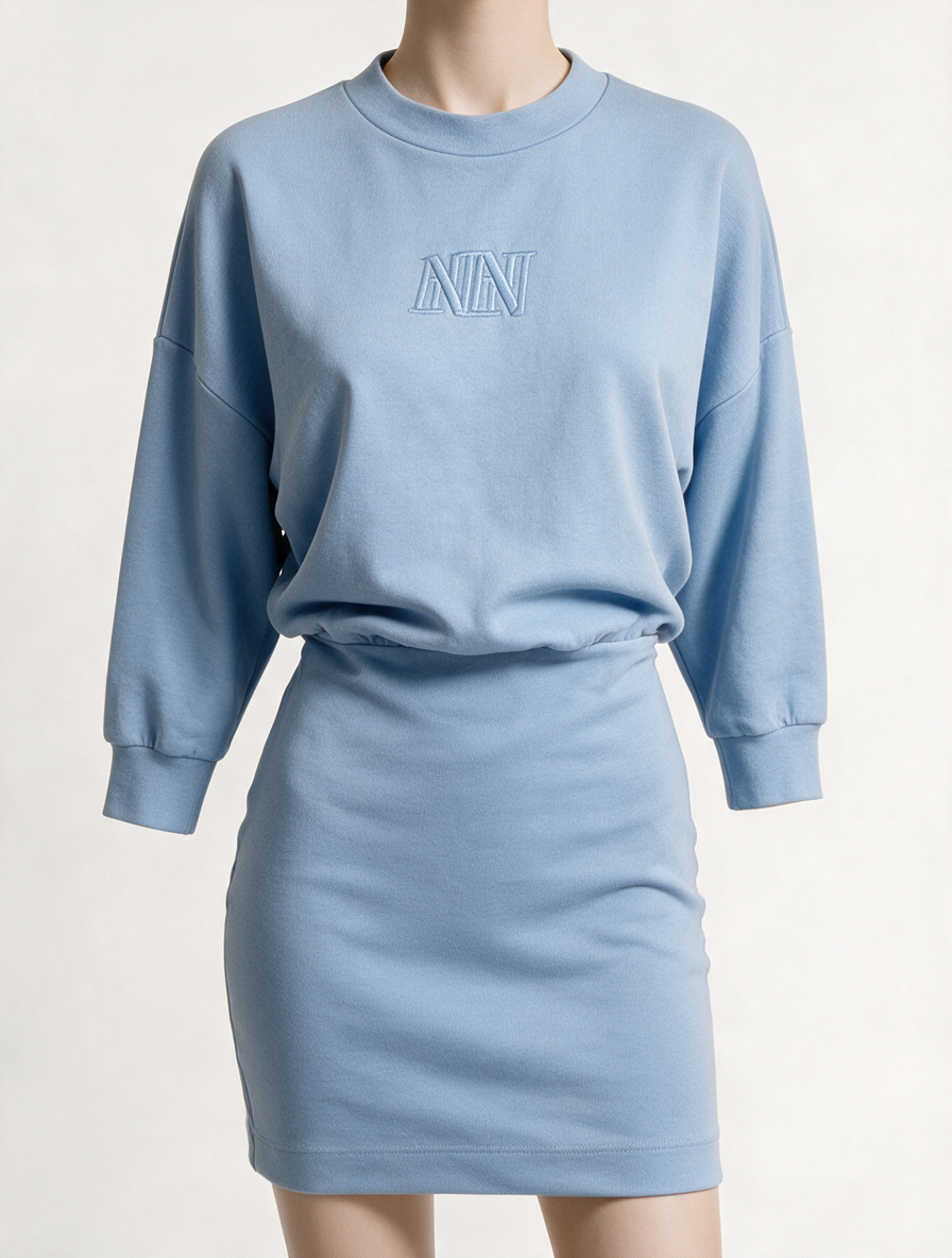NIKKIE - Jurk - blauw, sweatshirt-look, geborduurd logo - S