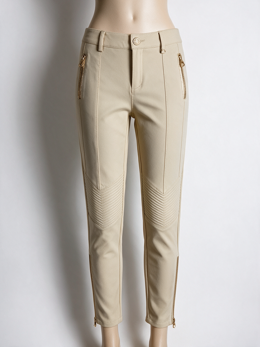 GLAMOROUS - Broek - beige, slim fit, goudkleurige ritsen