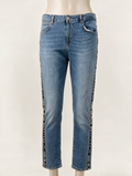 Scotch & Soda Broek - blauw denim, rechte pasvorm, zijbies met tekst - maat XL