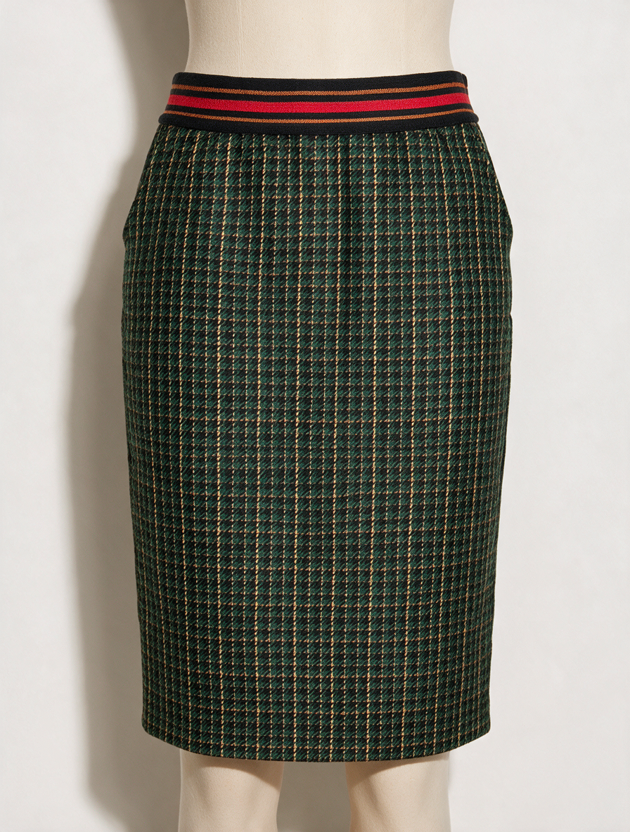 HAMPTON BAYS - Rok - geruit groen-zwart, elastische tailleband, ritssluiting achter - S