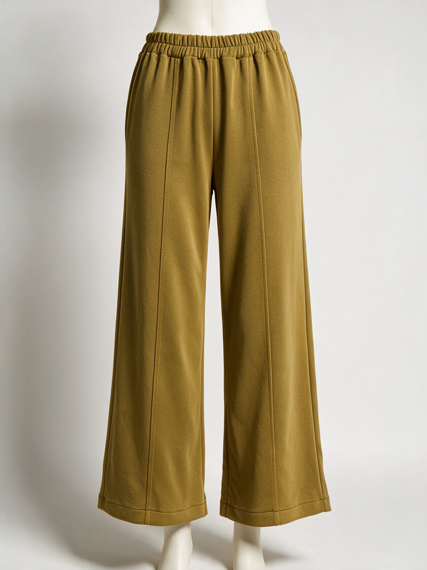 mbyM - Broek - okergeel, elastische tailleband, flared - M