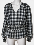 Zwart-wit geruite blouse met lichtgele accenten van Cotton Club, voorkant op paspop
