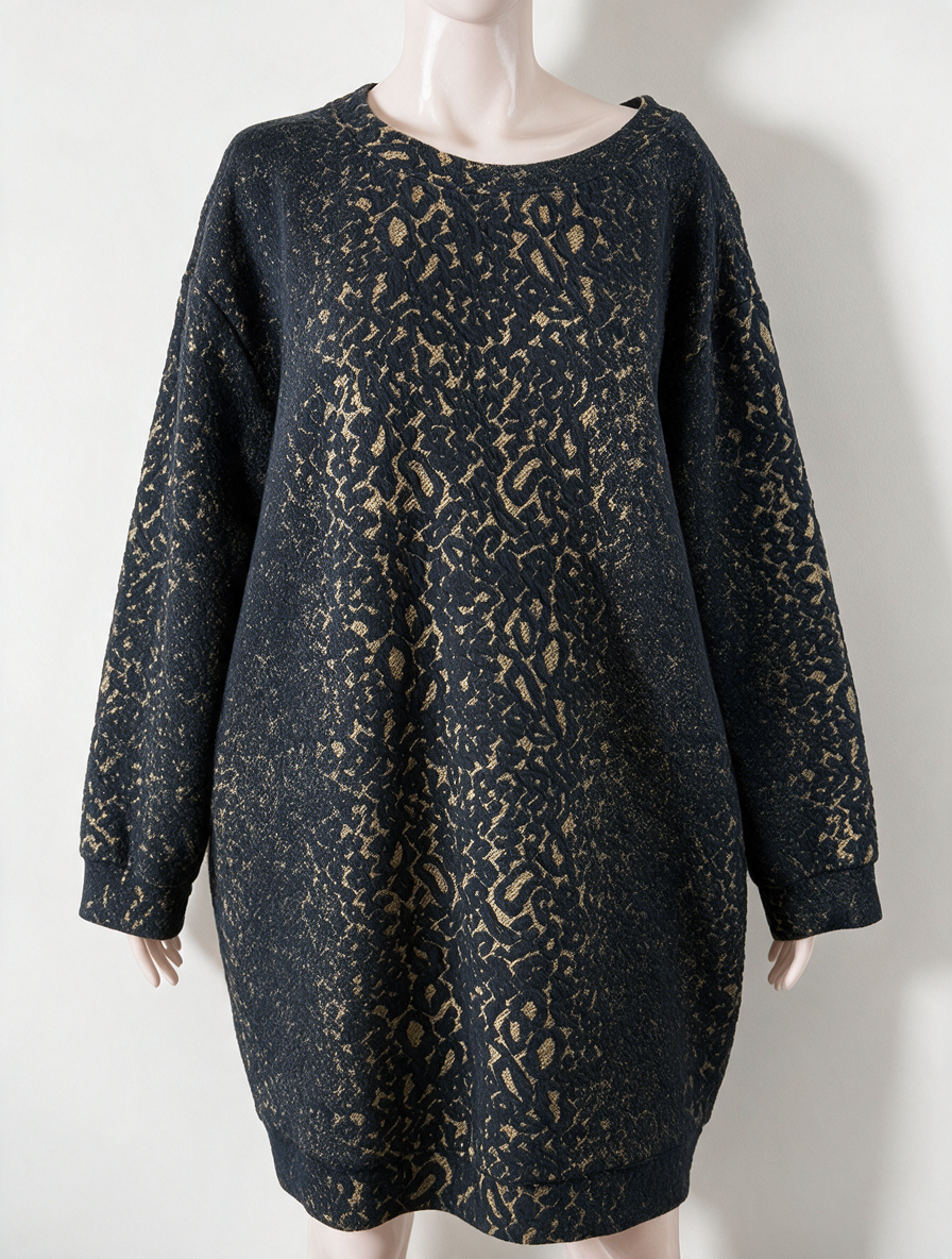 Vanilia - Jurk - zwart/beige dierenprint, oversized pasvorm, lange mouwen - L