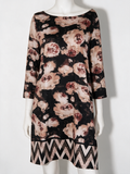 norah - Jurk - bloemenprint, lange mouwen, zigzagrand - L