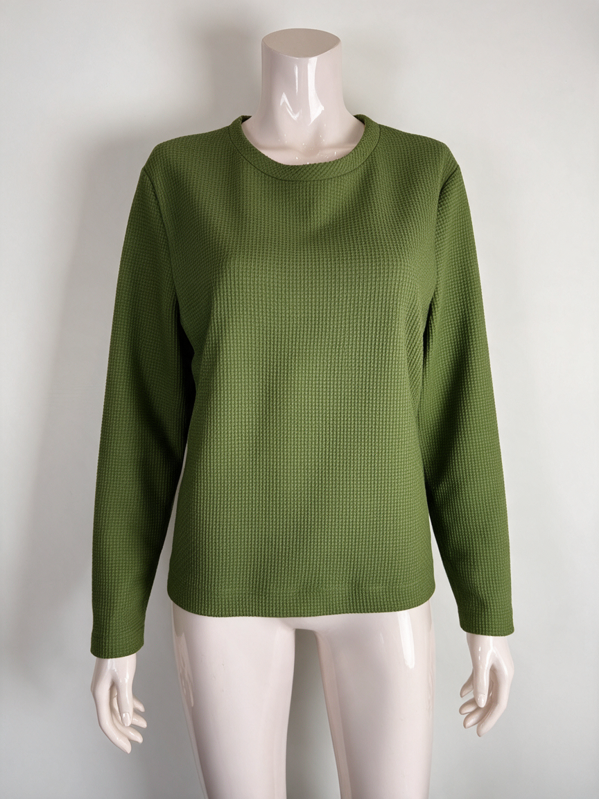 VANILIA - Trui - groen, wafelstructuur, ronde hals - L