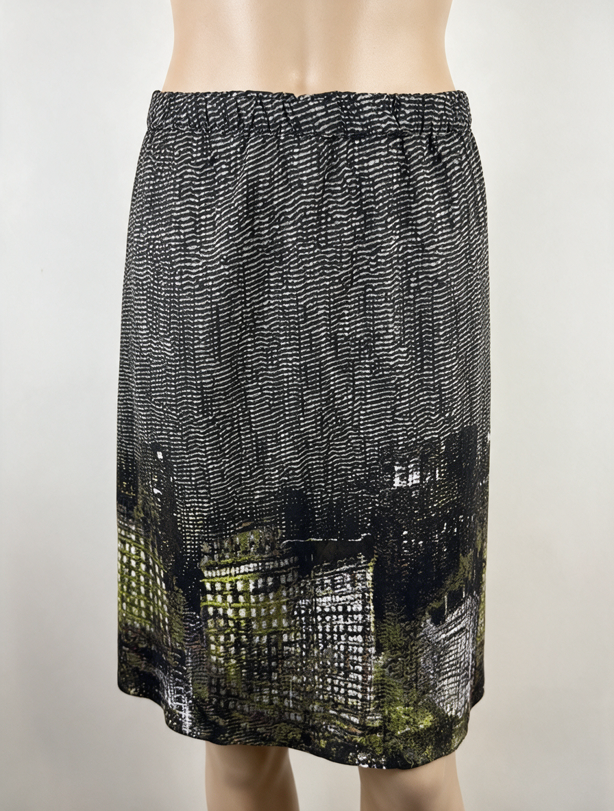 s.Oliver - Rok - zwart-wit met groen, grafisch motief, elastische tailleband - XXL