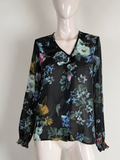 Y.A.S - Blouse - zwart, bloemenprint, V-hals - S