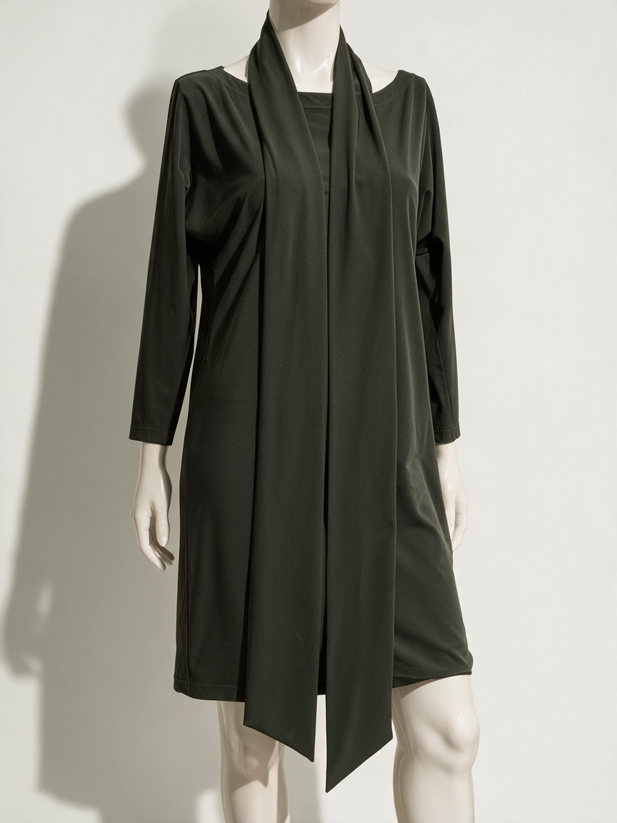 LaDress by Simone - Jurk - groen, sjaalkraag, lange mouwen - XS