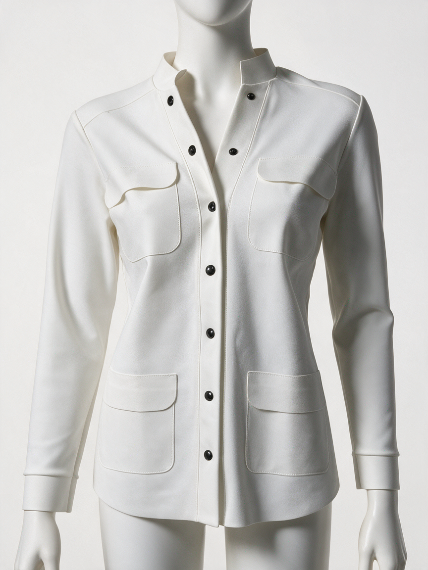 Chiara Boni La Petite Robe - Blouse - wit, opstaande kraag, 4 opgestikte klepzakken - S
