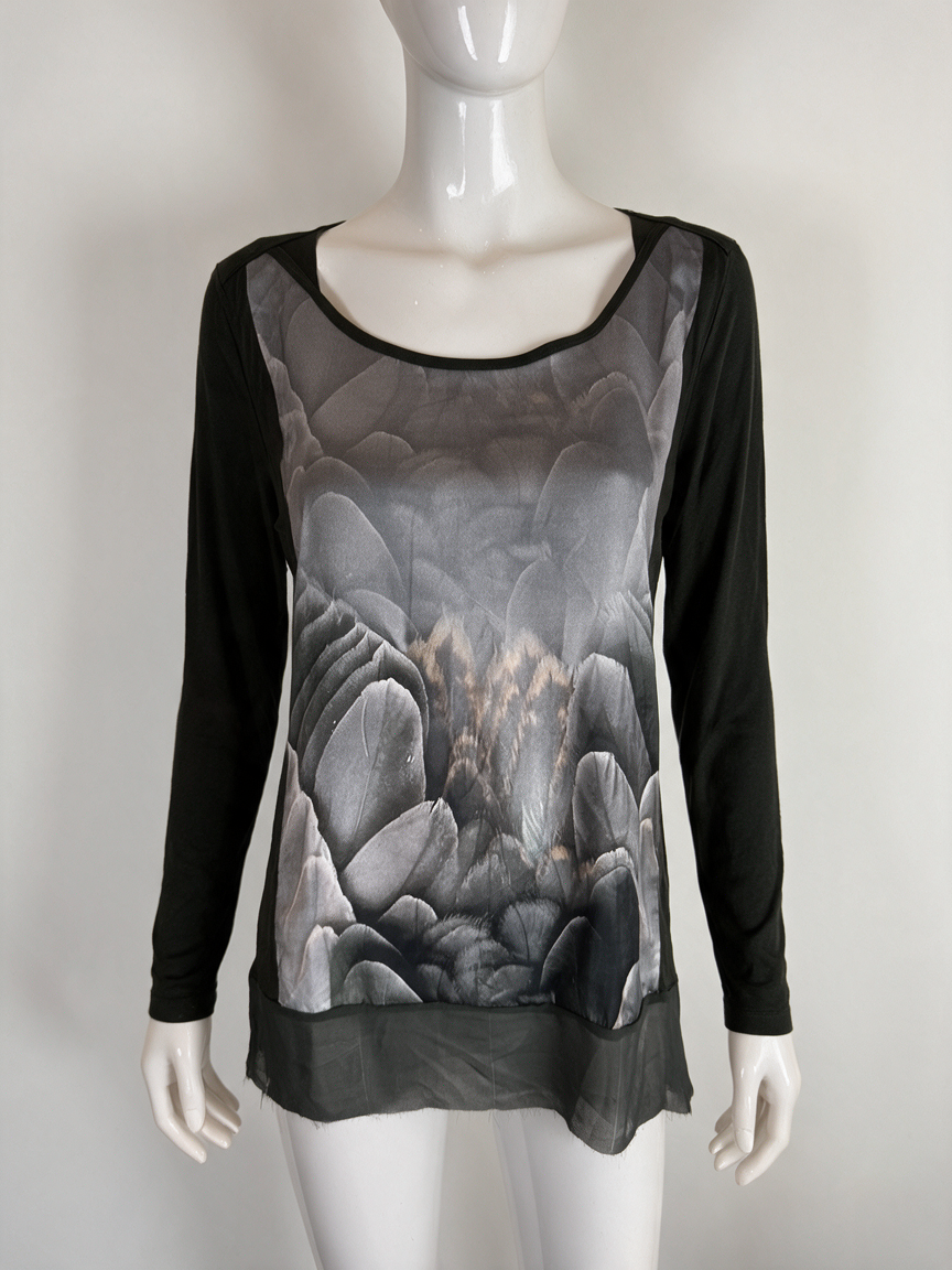 Expresso - Blouse - zwart, print aan voorzijde, semi-transparante zoom - S