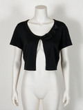 Steps - Vest - zwart, bolero model, bloemapplicatie op schouder - XL