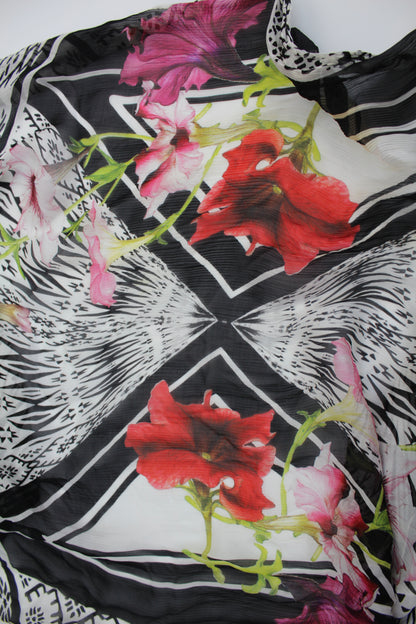 Cavalli sjaal zwart/wit gebloemd